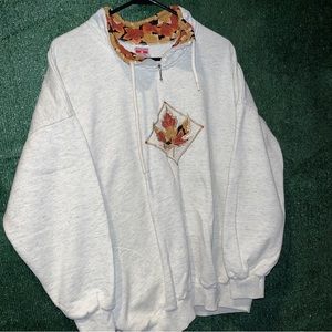 vintage 90s Maple Leaf Fall Cottagecore Grandma Quarter Zip Sweatshirt XXL